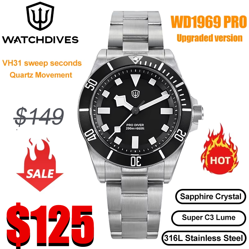 Rolex Watch Submariner - Watchdives WD1969 Pro 38 mm quartz